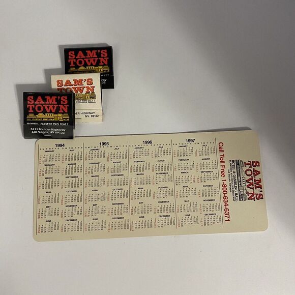 Sams Town Gold River Hotel Gambling Hall Casino Souvenir 1995 Calendar & Matches - Picture 10 of 13